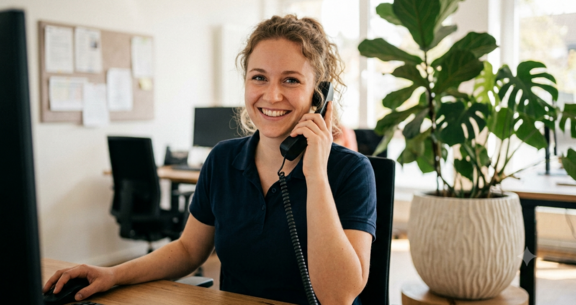 Lachende Frau am Telefon